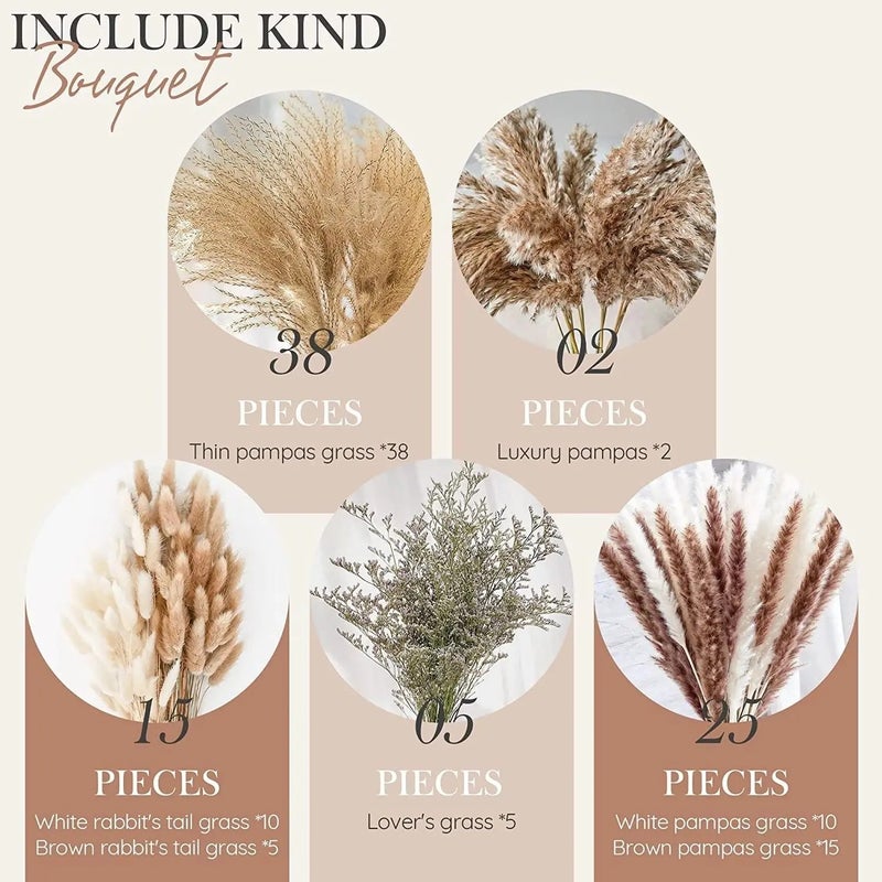 Bluejw G36 Wedding Decor Pampas Grass Bouquet - Boho Dried Flowers Mix with Bunny Tails & Natural Dried Plants for Christmas Home Decor - Image 1