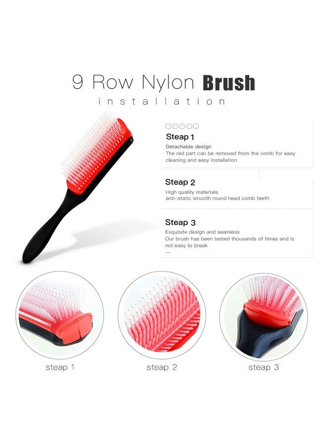ويكسنيكوز مجموعة فرشاة فك التشابك مع فرشاة تصفيف ذات 9 صفوف، ومشط ذيل الفأر، ومشط واسع الأسنان لفصل وتشكيل وتحديد الشعر الرطب/الجاف الطويل/الكثيف المجعد والطبيعي 3a-4c (وردي) - Image 3