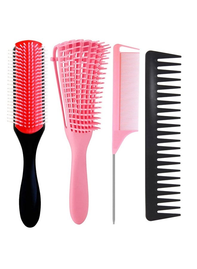 ويكسنيكوز مجموعة فرشاة فك التشابك مع فرشاة تصفيف ذات 9 صفوف، ومشط ذيل الفأر، ومشط واسع الأسنان لفصل وتشكيل وتحديد الشعر الرطب/الجاف الطويل/الكثيف المجعد والطبيعي 3a-4c (وردي) - Image 1