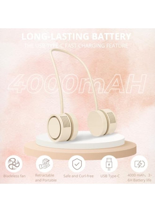 نيبمينينت مروحة عنق، مروحة محمولة بدون شفرات، مروحة قابلة للطي مع بطارية 4000mAh، 3 سرعات وقوة تبريد محسّنة، مروحة شخصية بدون يد متصلة USB للرجال والنساء، للاستخدام الخارجي والسفر، هدية مثالية (مشمش) - Image 4