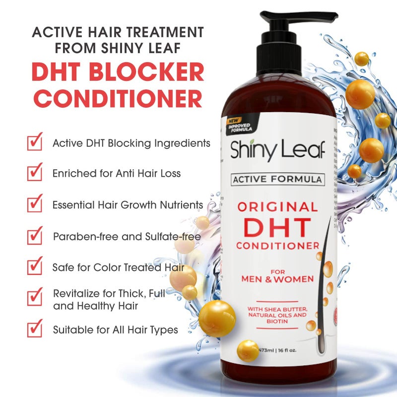 Shiny Leaf شامبو وبلسم مانع DHT لتساقط الشعر مع البيوتين للرجال والنساء، علاج مضاد لتساقط الشعر، زيت أوراق إكليل الجبل ومستخلصات الهليون، للشعر الخفيف (شامبو وبلسم) - Image 5