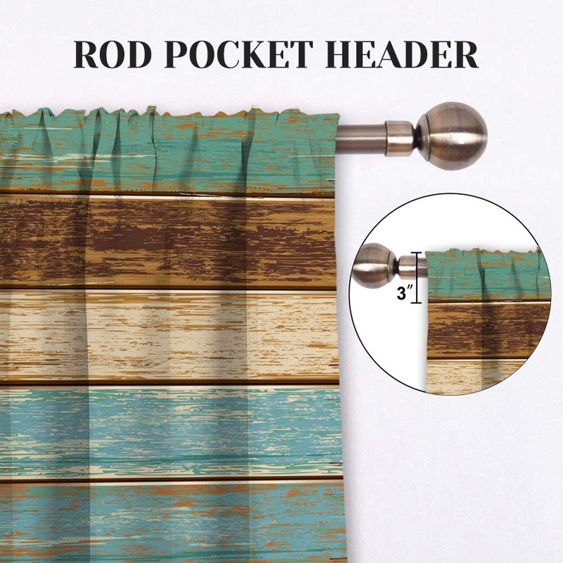 MCALK Teal and Brown Kitchen Curtains Tiers and Valances Set 3 Piece for Windows Farmhouse Kitchen Window Curtains Set,Wooden Texture Valances for Living Room(36" Tiers) - Image 5