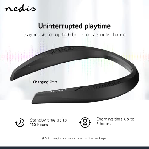 NEDIS Bluetooth 5.0 Wireless Neck Speaker | Up to 6 Hours Playtime | Stereo Sound Around Neck Noise Cancelling (Black) Imported from Netherlands - Image 5