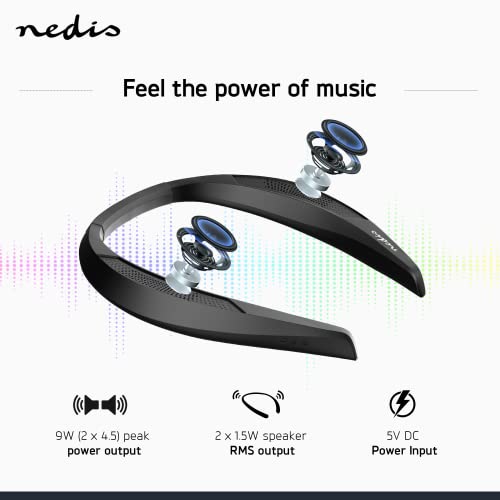 NEDIS Bluetooth 5.0 Wireless Neck Speaker | Up to 6 Hours Playtime | Stereo Sound Around Neck Noise Cancelling (Black) Imported from Netherlands - Image 3