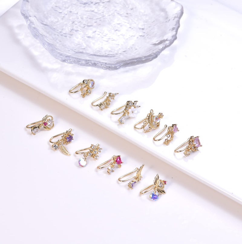 PLOMFOV 12Pcs Fake Nose Ring for Women Dangling Nose Cuffs Faux Clip on Nose Ring for Non Pierced Nose Gold Tone - Image 3