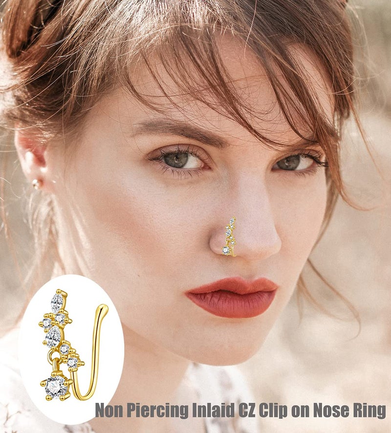 PLOMFOV 12Pcs Fake Nose Ring for Women Dangling Nose Cuffs Faux Clip on Nose Ring for Non Pierced Nose Gold Tone - Image 5