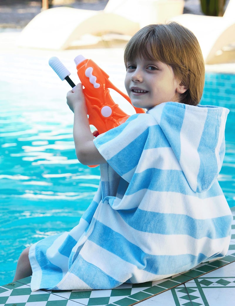 TBEZY Toddler Bath Towel Poncho Thick Cotton Striped Beach Towels for Kids Gifts (2-6, Blue) - Image 2