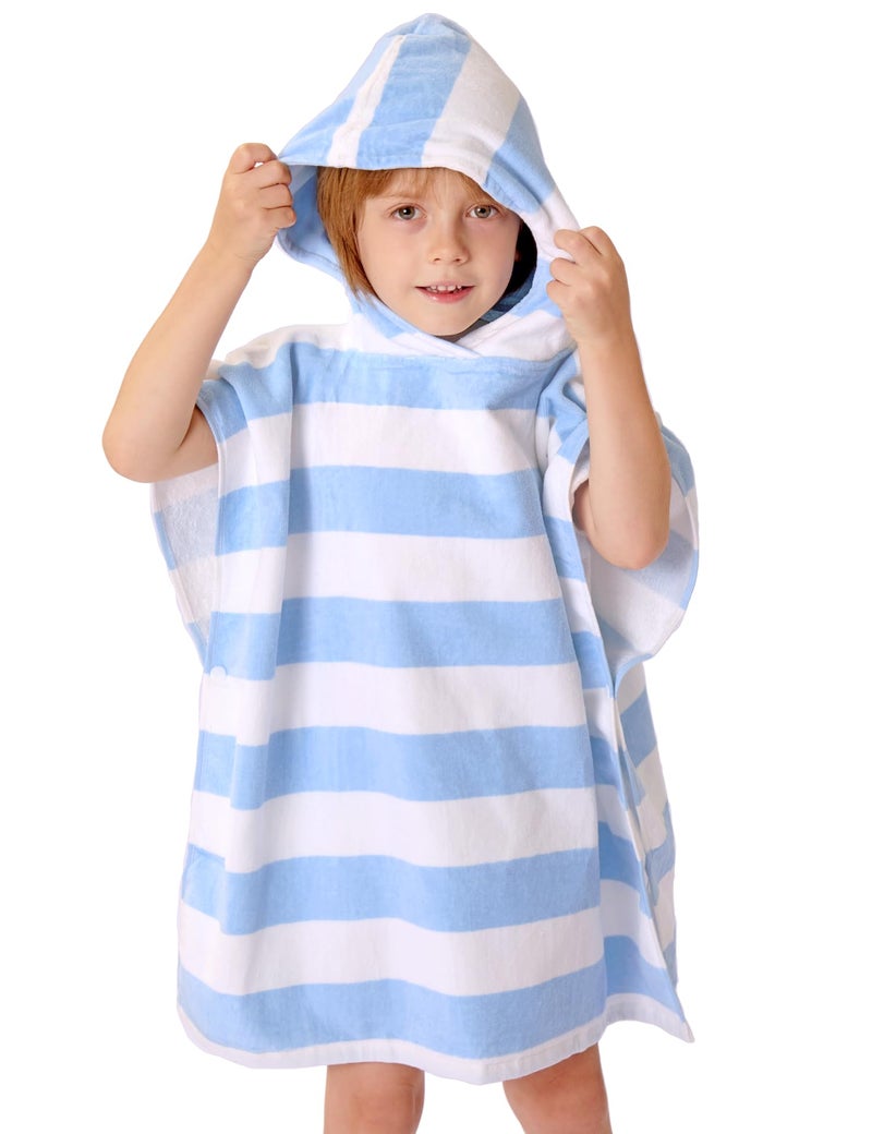 TBEZY Toddler Bath Towel Poncho Thick Cotton Striped Beach Towels for Kids Gifts (2-6, Blue) - Image 1