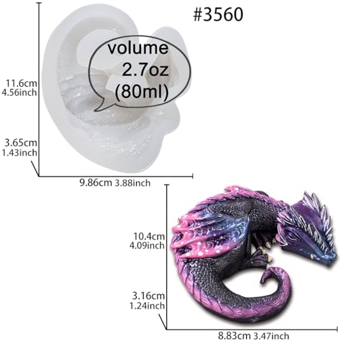 FUNSHOWCASE Fire Dragon Asleep Epoxy Resin Silicone Mold for Fondant Cake Decorating, Concret, Cement, Polymer Clay, Around 4inch - Image 2