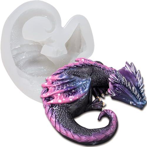 FUNSHOWCASE Fire Dragon Asleep Epoxy Resin Silicone Mold for Fondant Cake Decorating, Concret, Cement, Polymer Clay, Around 4inch - Image 1