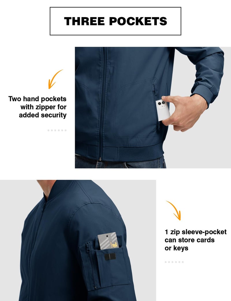 TBMPOY Men's Lightweight Bomber Jackets Light Windbreaker Casual Stylish Fall Golf Zip Up Fashion Dress Business Varsity Navy XL - Image 4