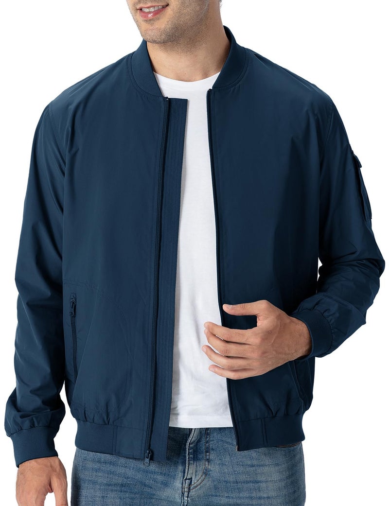TBMPOY Men's Lightweight Bomber Jackets Light Windbreaker Casual Stylish Fall Golf Zip Up Fashion Dress Business Varsity Navy XL - Image 2