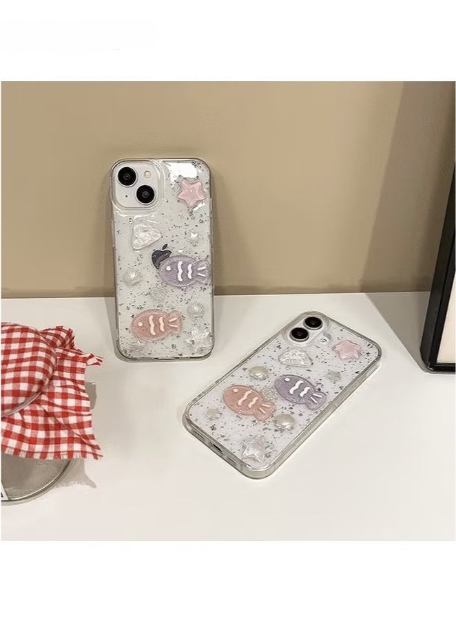 For iPhone 16 Phone Case - 3D Star Little Fish Shiny Phone Case - Clear Phone Case - Stylish and Simple Phone Case - TPU Drop Protection - Image 5