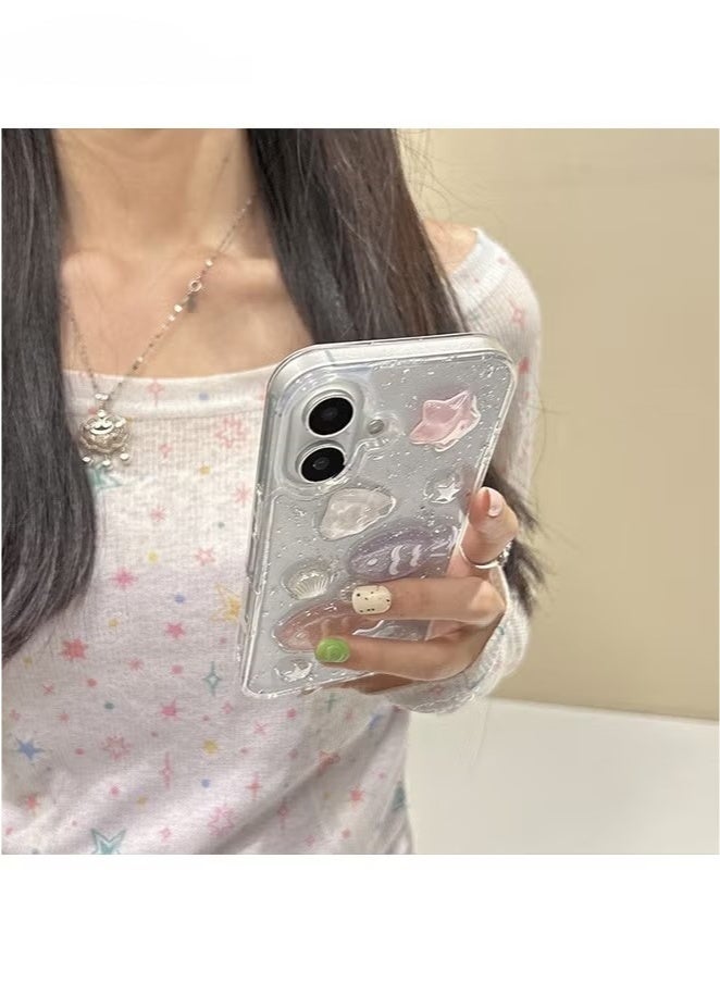 For iPhone 16 Phone Case - 3D Star Little Fish Shiny Phone Case - Clear Phone Case - Stylish and Simple Phone Case - TPU Drop Protection - Image 3