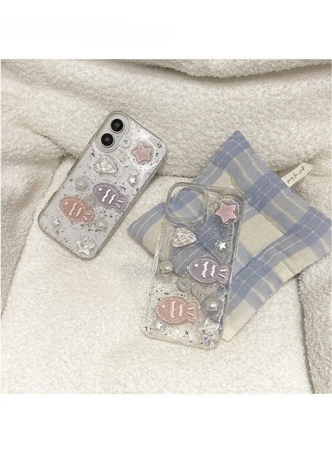 For iPhone 16 Phone Case - 3D Star Little Fish Shiny Phone Case - Clear Phone Case - Stylish and Simple Phone Case - TPU Drop Protection - Image 4