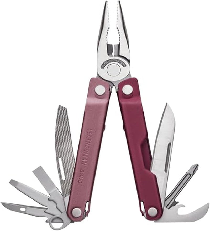 LEATHERMAN بوند، أداة متعددة الاستخدامات خفيفة الوزن 14 في 1 للتخييم، المشي و الاستخدام اليومي (EDC)، مصنوعة في الولايات المتحدة، كرانبيري مخطط - Image 1