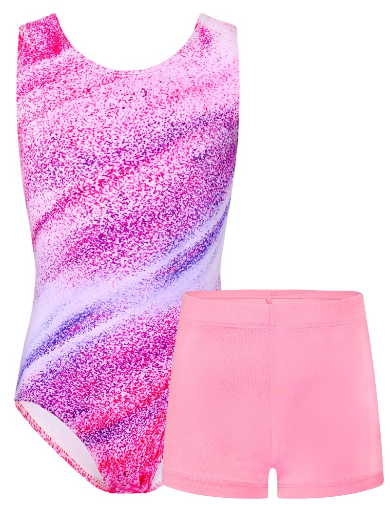 TENVDA Gymnastics Leotards for Girls Tumbling Outfit Size 7-8 Years Old Pink Stripes Sleeveless Athletic Bodysuits Sets - Image 1