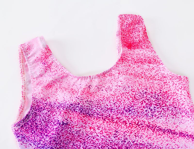 TENVDA Gymnastics Leotards for Girls Tumbling Outfit Size 7-8 Years Old Pink Stripes Sleeveless Athletic Bodysuits Sets - Image 3
