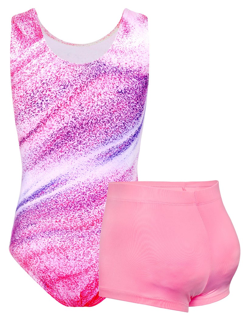 TENVDA Gymnastics Leotards for Girls Tumbling Outfit Size 7-8 Years Old Pink Stripes Sleeveless Athletic Bodysuits Sets - Image 2
