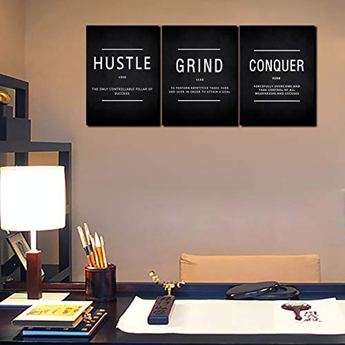 KAWAHONE Grind Hustle Conquer Success Wall Art, Motivation Canvas Wall Decor Framed Inspirational Painting Quotes Positive Poster Wall Hanging Picture for Home Office Workplace - 12" Wx16 Hx3piece - Image 5