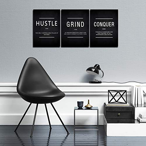 KAWAHONE Grind Hustle Conquer Success Wall Art, Motivation Canvas Wall Decor Framed Inspirational Painting Quotes Positive Poster Wall Hanging Picture for Home Office Workplace - 12" Wx16 Hx3piece - Image 3