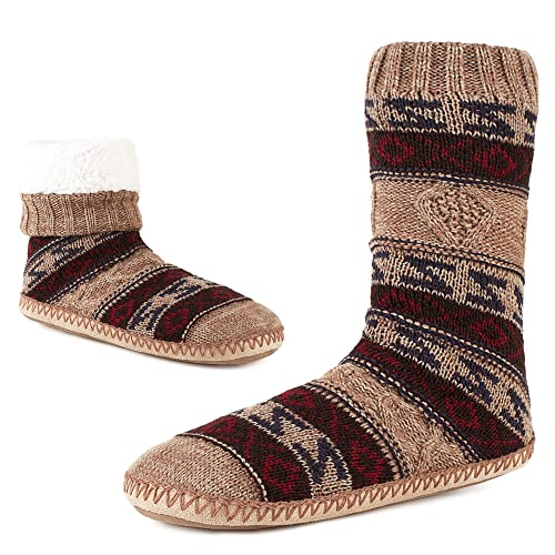 Cozylook Mens Slipper Socks Fleece Lined Non-slip Soles, Winter Soft Thick Cozy Home Boots, Warm Fuzzy House Shoes Indoor, Adult Size 12-13 - Image 1