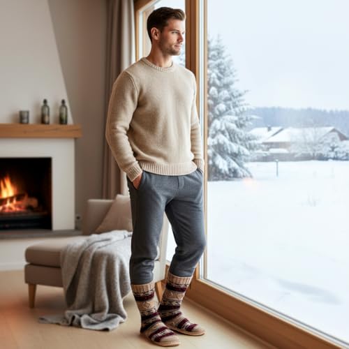 Cozylook Mens Slipper Socks Fleece Lined Non-slip Soles, Winter Soft Thick Cozy Home Boots, Warm Fuzzy House Shoes Indoor, Adult Size 12-13 - Image 3
