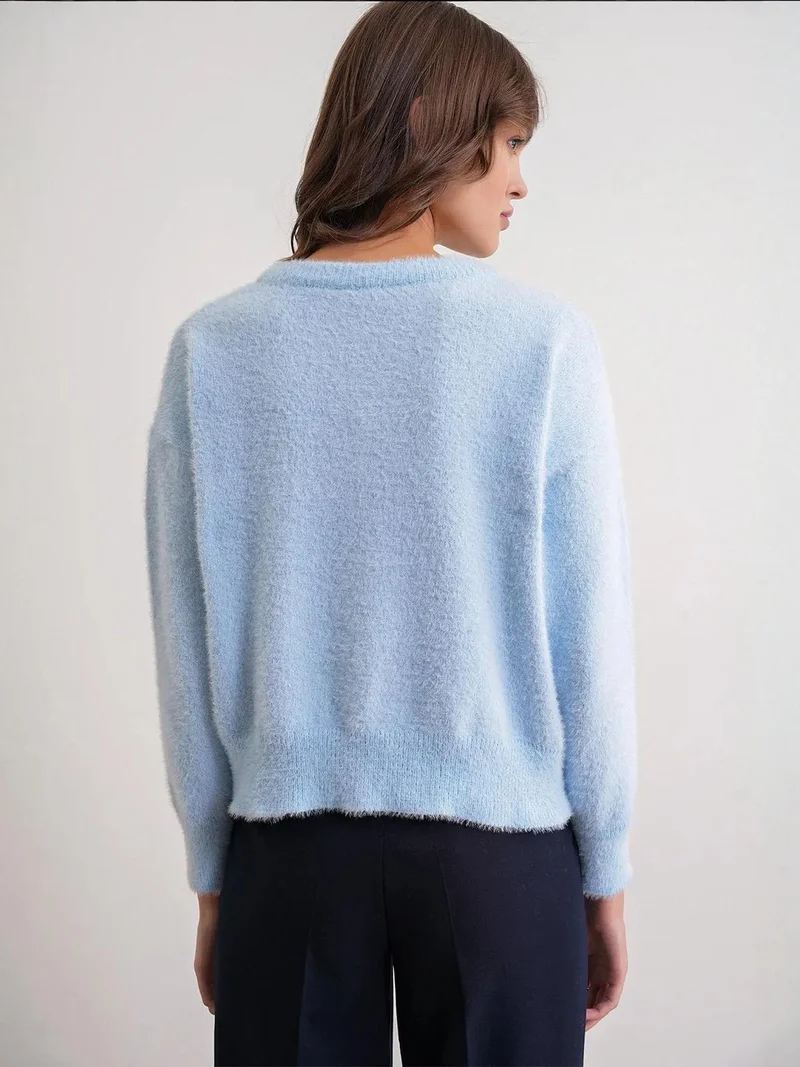 Mixray Baby Blue Mixray Oversized Jacquard Button Cardigan for Women | Best Price UAE