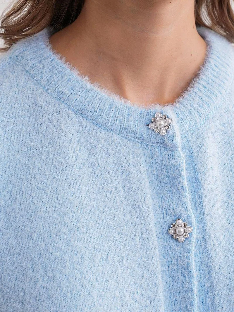 Mixray Baby Blue Mixray Oversized Jacquard Button Cardigan for Women | Best Price UAE