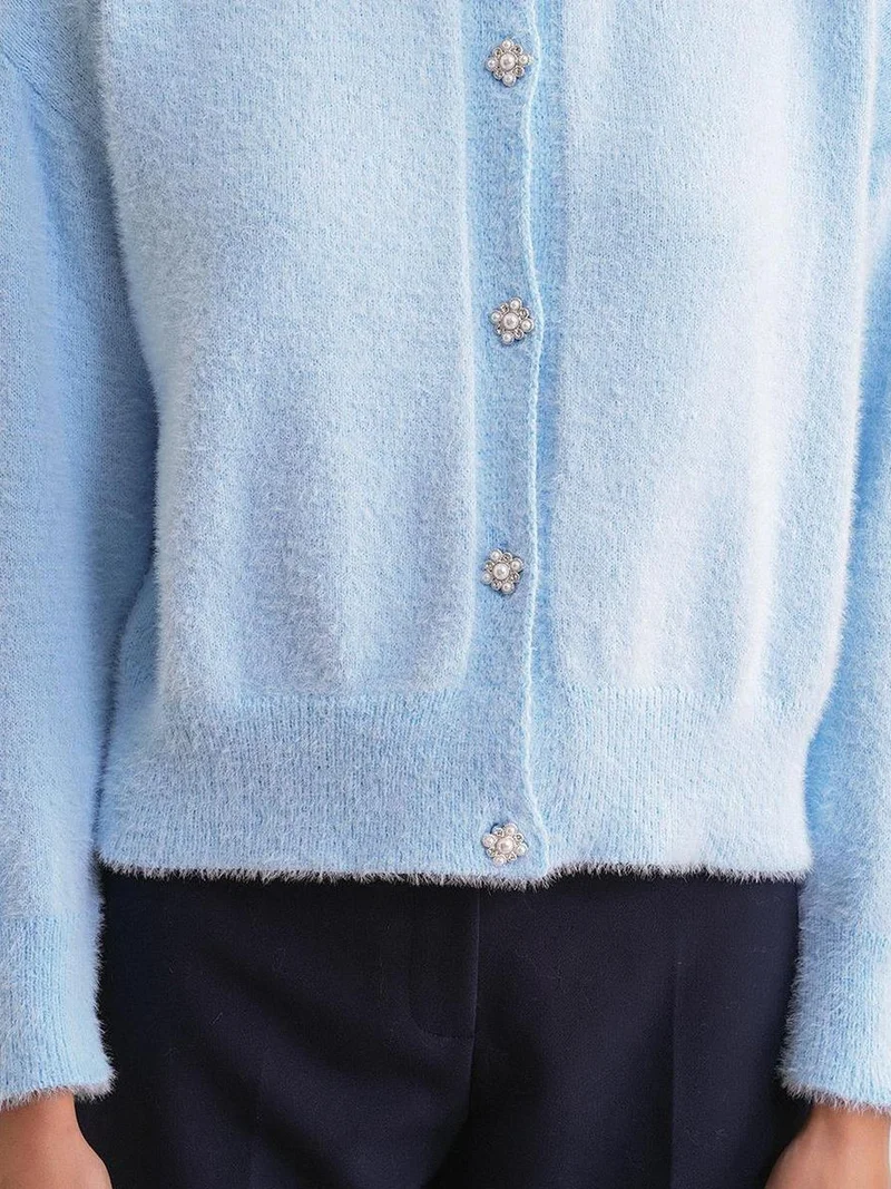 Mixray Baby Blue Mixray Oversized Jacquard Button Cardigan for Women | Best Price UAE