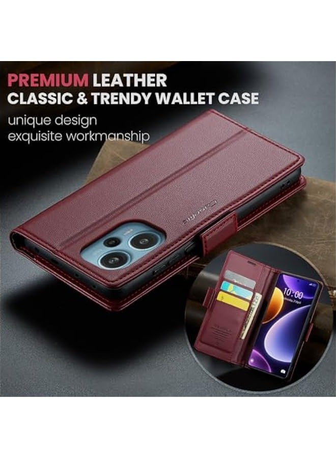 حقيبة محفظة جلدية فاخرة لهاتف Xiaomi Poco F5 5G بلون النبيذ، تحتوي على حامل بطاقة ائتمانية وحماية ضد التشويش اللاسلكي (RFID)، ووظيفة حامل واقف وحماية ضد الصدمات. - Image 2
