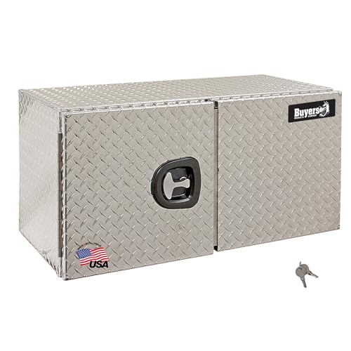 Buyers Products 1705215 Underbody Truck Tool Box w/ Barn Doors, 18x18x 60 Inch, Diamond Tread Aluminum, Made in USA, Compression Latch, Weather-Resistant, Toolbox for Flatbeds, Trailers & Work Trucks