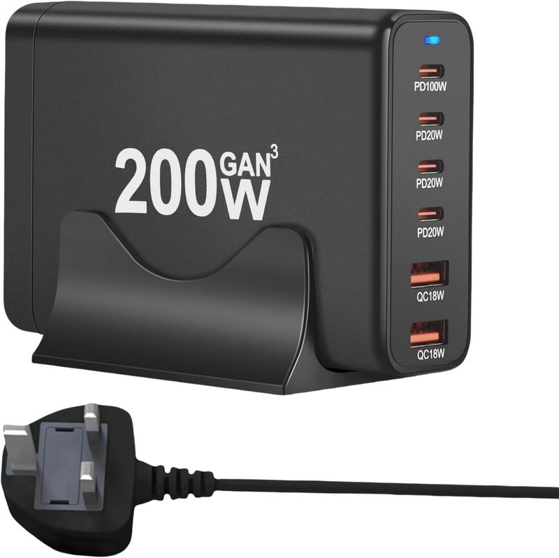 Lullaxx 200W USB C Charging Station,GaN Fast Charging Adapter with multiple devices,Adapter for MacBook Pro/Air, iPad Pro/Air, iPhone 15 Pro/Pro Max, HP, Dell - Image 1