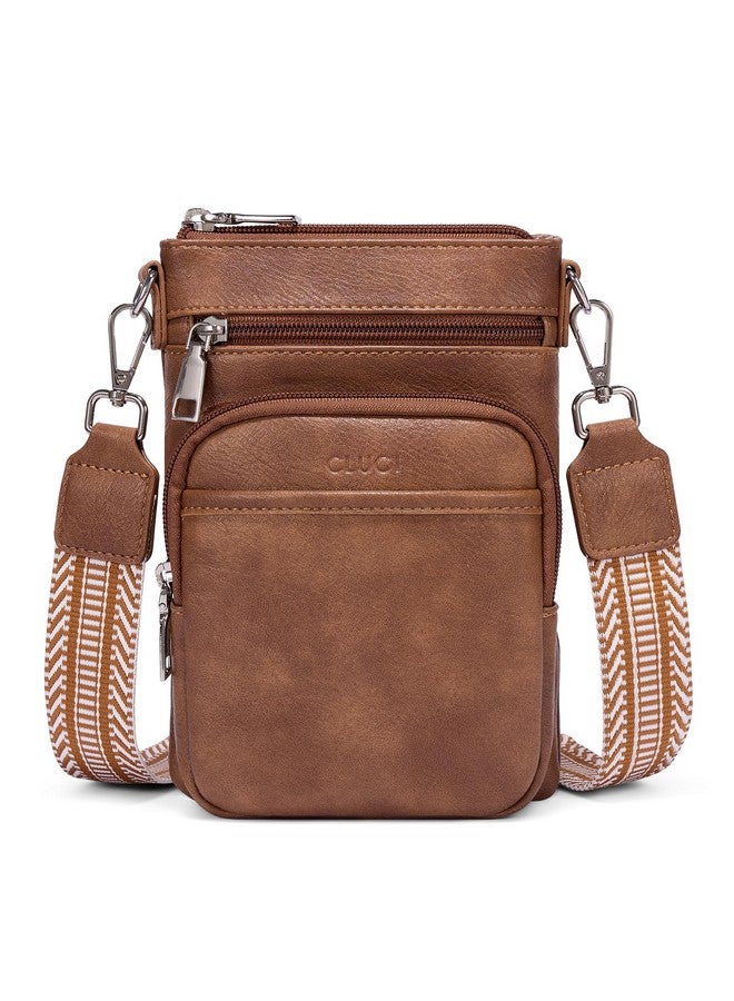 CLUCI Small Crossbody Bags For Women Pu Leather Cell Phone Purse Wallet With Adjustable Guitar Strap Brown - Image 1