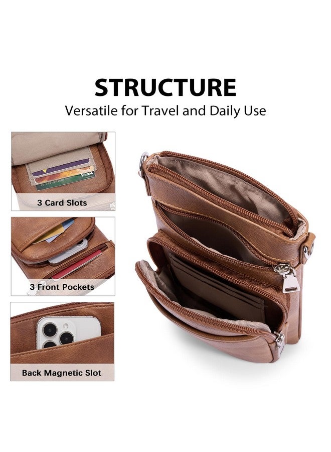 CLUCI Small Crossbody Bags For Women Pu Leather Cell Phone Purse Wallet With Adjustable Guitar Strap Brown - Image 5