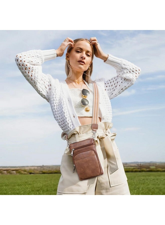 CLUCI Small Crossbody Bags For Women Pu Leather Cell Phone Purse Wallet With Adjustable Guitar Strap Brown - Image 2