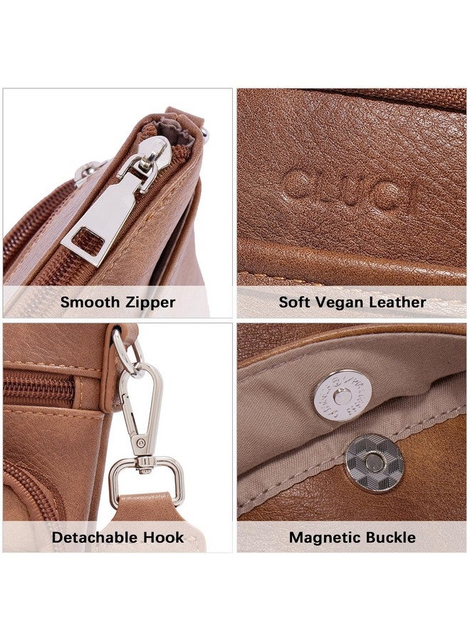 CLUCI Small Crossbody Bags For Women Pu Leather Cell Phone Purse Wallet With Adjustable Guitar Strap Brown - Image 4