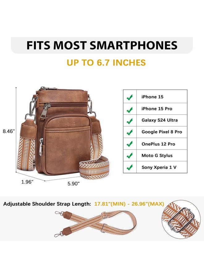 CLUCI Small Crossbody Bags For Women Pu Leather Cell Phone Purse Wallet With Adjustable Guitar Strap Brown - Image 3