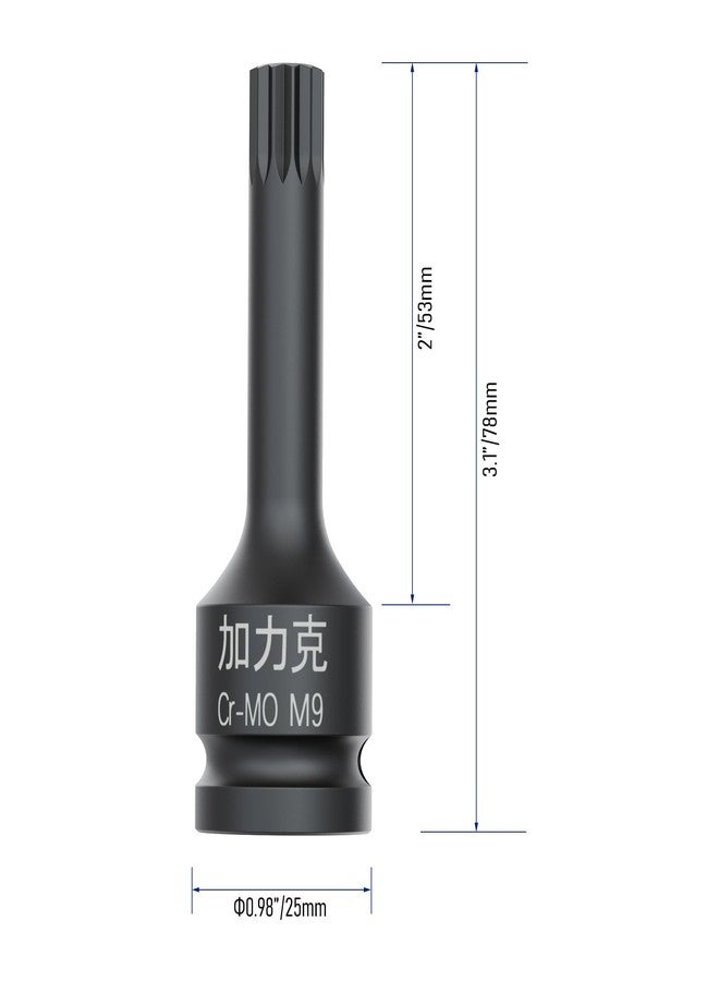 FOCMKEAS 1/2-Inch Drive x M9(9mm） Impact XZN Triple Square Spline Bit Socket, Metric Lengthen Screwdriver Socket Adapter, 3-Inch Length, CR-MO Steel, One-Piece Construction, Black - Image 3