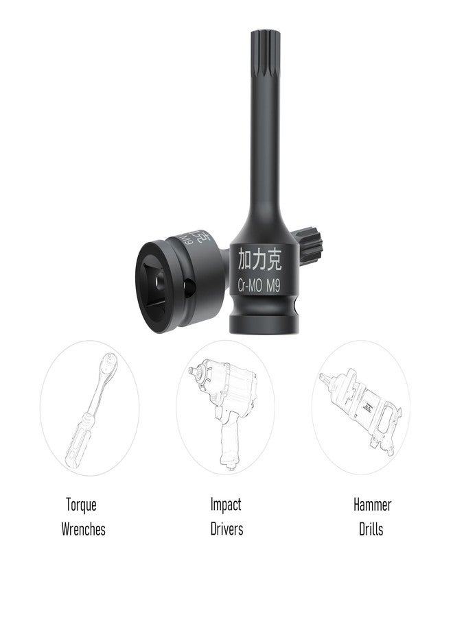 FOCMKEAS 1/2-Inch Drive x M9(9mm） Impact XZN Triple Square Spline Bit Socket, Metric Lengthen Screwdriver Socket Adapter, 3-Inch Length, CR-MO Steel, One-Piece Construction, Black - Image 4