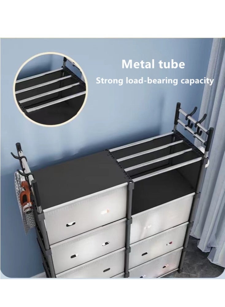 Kutis 4-Tiers Storage Organizer Storage Rack Shelving Bookshelf Bookcase with Door Steel Pipe/Plastic Black/White 82x29x138 cm - Image 4