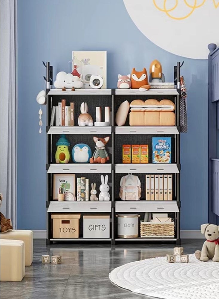 Kutis 4-Tiers Storage Organizer Storage Rack Shelving Bookshelf Bookcase with Door Steel Pipe/Plastic Black/White 82x29x138 cm - Image 2