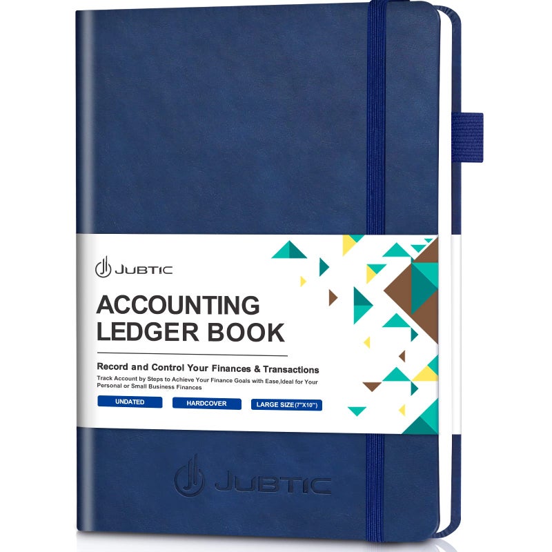 JUBTIC Hardcover Accounting Ledger Book (7x10â€³) - Bank Accounting Log for Small Business Bookkeeping & Personal Use - Account Tracker Notebook Track Accounts, Deposit, Expense & Balance - Navy Blue - Image 1
