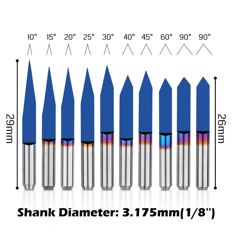 Genmitsu 10Pcs Nano Blue Coat Engraving Bits, 15 Degree 0.1mm Tip 1/8" Shank Conical V-Bit - Image 3