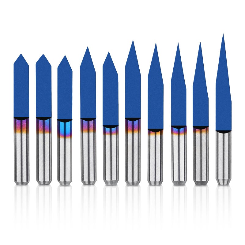Genmitsu 10Pcs Nano Blue Coat Engraving Bits, 15 Degree 0.1mm Tip 1/8" Shank Conical V-Bit - Image 1