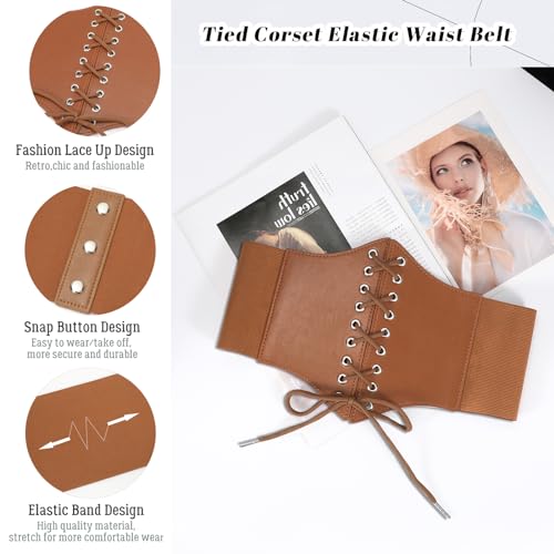 JASGOOD Women’s Elastic Costume Waist Belt Lace-up Tied Waspie Halloween Corset Belts for Women - Image 5