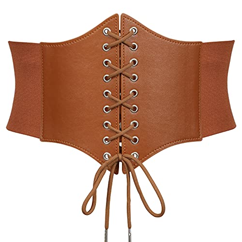 JASGOOD Women’s Elastic Costume Waist Belt Lace-up Tied Waspie Halloween Corset Belts for Women - Image 1