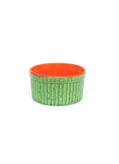 JAPSI JAPSI Studio Pottery Ramekins Bowls 110ml Green and Orange Set of 2 Hand Crafted Dessert Serving Dishes  - Image 3