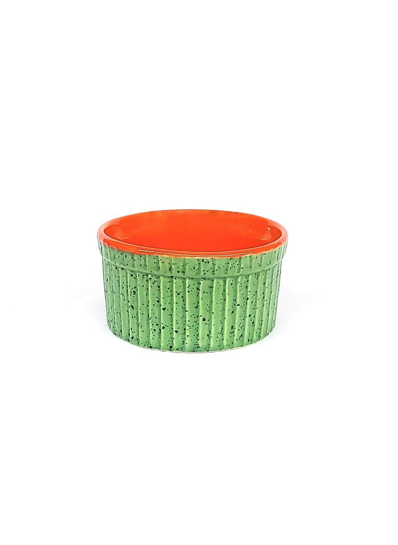 JAPSI - JAPSI Studio Pottery Ramekins Bowls 110ml Green and Orange Set of 2 Hand Crafted Dessert Serving Dishes - Image 1
