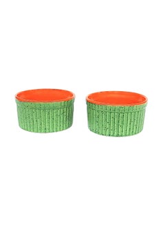 JAPSI JAPSI Studio Pottery Ramekins Bowls 110ml Green and Orange Set of 2 Hand Crafted Dessert Serving Dishes  - Image 4